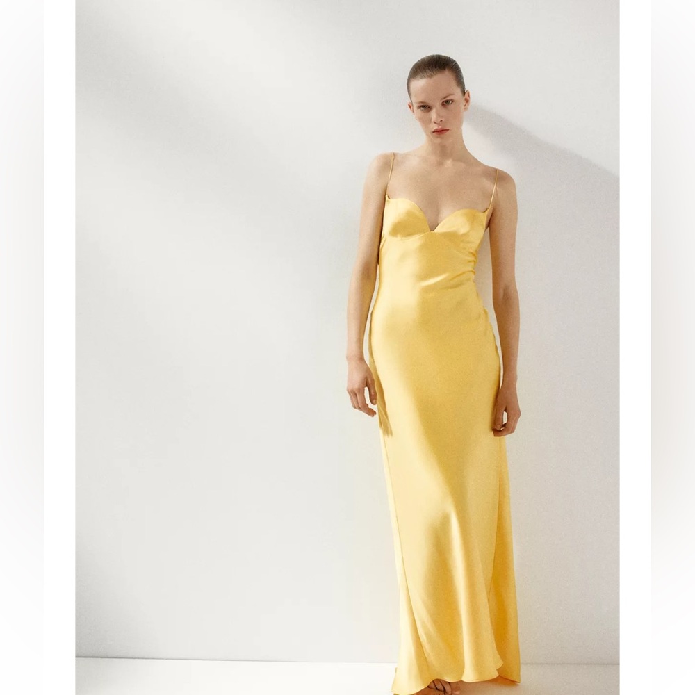 Zara Yellow Satin Slip Maxi Dress
